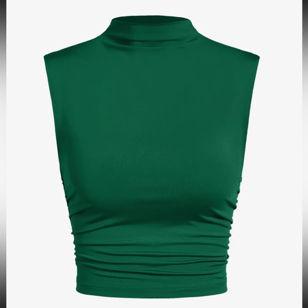 Mock neck ruched crop tank